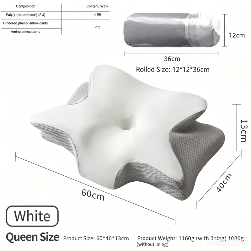 Ice Silk Butterfly-Shaped Memory Foam Pillow | Ergonomic, Orthopedic, Sleep-Aiding, Suitable for Three Sleeping Positions (23.62*15.75*5.12 inch，White)