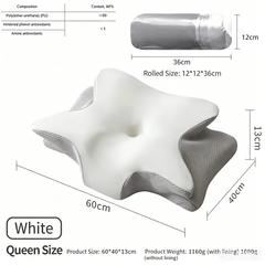 Ice Silk Butterfly-Shaped Memory Foam Pillow | Ergonomic, Orthopedic, Sleep-Aiding, Suitable for Three Sleeping Positions (23.62*15.75*5.12 inch，White)