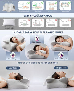 Ice Silk Butterfly-Shaped Memory Foam Pillow | Ergonomic, Orthopedic, Sleep-Aiding, Suitable for Three Sleeping Positions (23.62*15.75*5.12 inch，White)