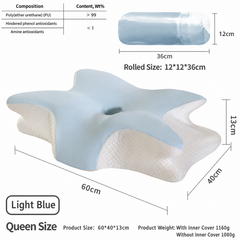 Ice Silk Butterfly-Shaped Memory Foam Pillow | Ergonomic, Orthopedic, Sleep-Aiding, Suitable for Three Sleeping Positions (23.62*15.75*5.12 inch，blue)