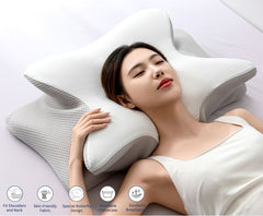 Ice Silk Butterfly-Shaped Memory Foam Pillow | Ergonomic, Orthopedic, Sleep-Aiding, Suitable for Three Sleeping Positions (23.62*15.75*5.12 inch，blue)