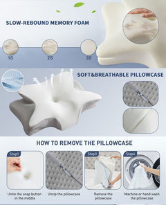 Ice Silk Butterfly-Shaped Memory Foam Pillow | Ergonomic, Orthopedic, Sleep-Aiding, Suitable for Three Sleeping Positions (23.62*15.75*5.12 inch，blue)
