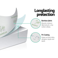 Bamboo Mattress Protector 180 x 200 + 35 cm, Breathable Fitted Waterproof Cover