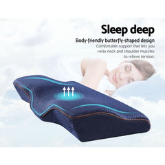 Butterfly Memory Foam Cervical Pillow, Ergonomic Neck Support Pillow, Navy