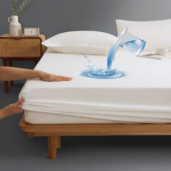 Mattress protector - Mattress cover - Elastic band - Washable - Elastic fit Mattress protector - For small double to king-size beds (White, 198x203cm)