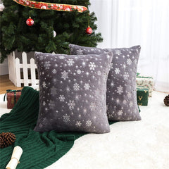 Christmas Set of 2 Decorative Throw Pillow Covers, Soft Faux Fur Pillow Cases Covers with Silver Snowflake 20 X 20 Inch, Grey