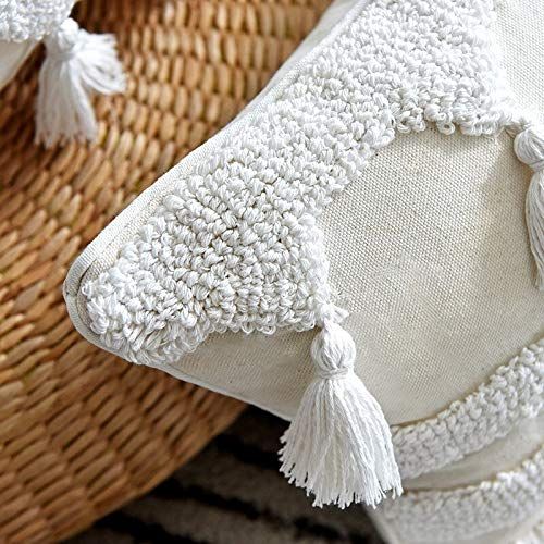 Throw Pillow Covers, Cover 45X45Cm Pillow Cover Netural Boho Style Tuft Tassles for Home Decoration Netural Living Room Bedro