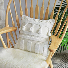 Throw Pillow Covers, Cover 45X45Cm Pillow Cover Netural Boho Style Tuft Tassles for Home Decoration Netural Living Room Bedro
