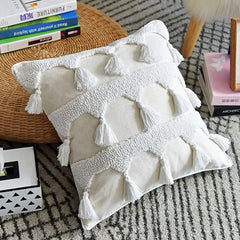 Throw Pillow Covers, Cover 45X45Cm Pillow Cover Netural Boho Style Tuft Tassles for Home Decoration Netural Living Room Bedro
