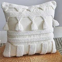 Throw Pillow Covers, Cover 45X45Cm Pillow Cover Netural Boho Style Tuft Tassles for Home Decoration Netural Living Room Bedro