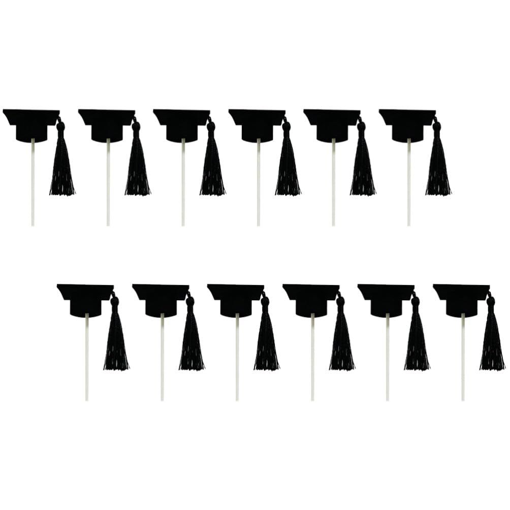 12pcs Graduation Hat Cake Topper Graduation Cocktail Toothpicks Graduation Cap Topper Cake Topper Picks for Party(Black)