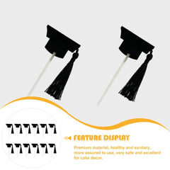12pcs Graduation Hat Cake Topper Graduation Cocktail Toothpicks Graduation Cap Topper Cake Topper Picks for Party(Black)