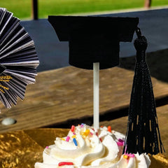 12pcs Graduation Hat Cake Topper Graduation Cocktail Toothpicks Graduation Cap Topper Cake Topper Picks for Party(Black)