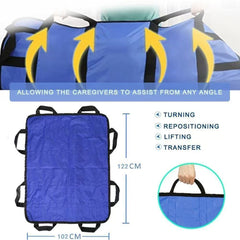 Multipurpose 48" x 40" Positioning Bed Pad with Reinforced Handles - Reusable & Washable Transfer Sheet for Turning, Lifting 
