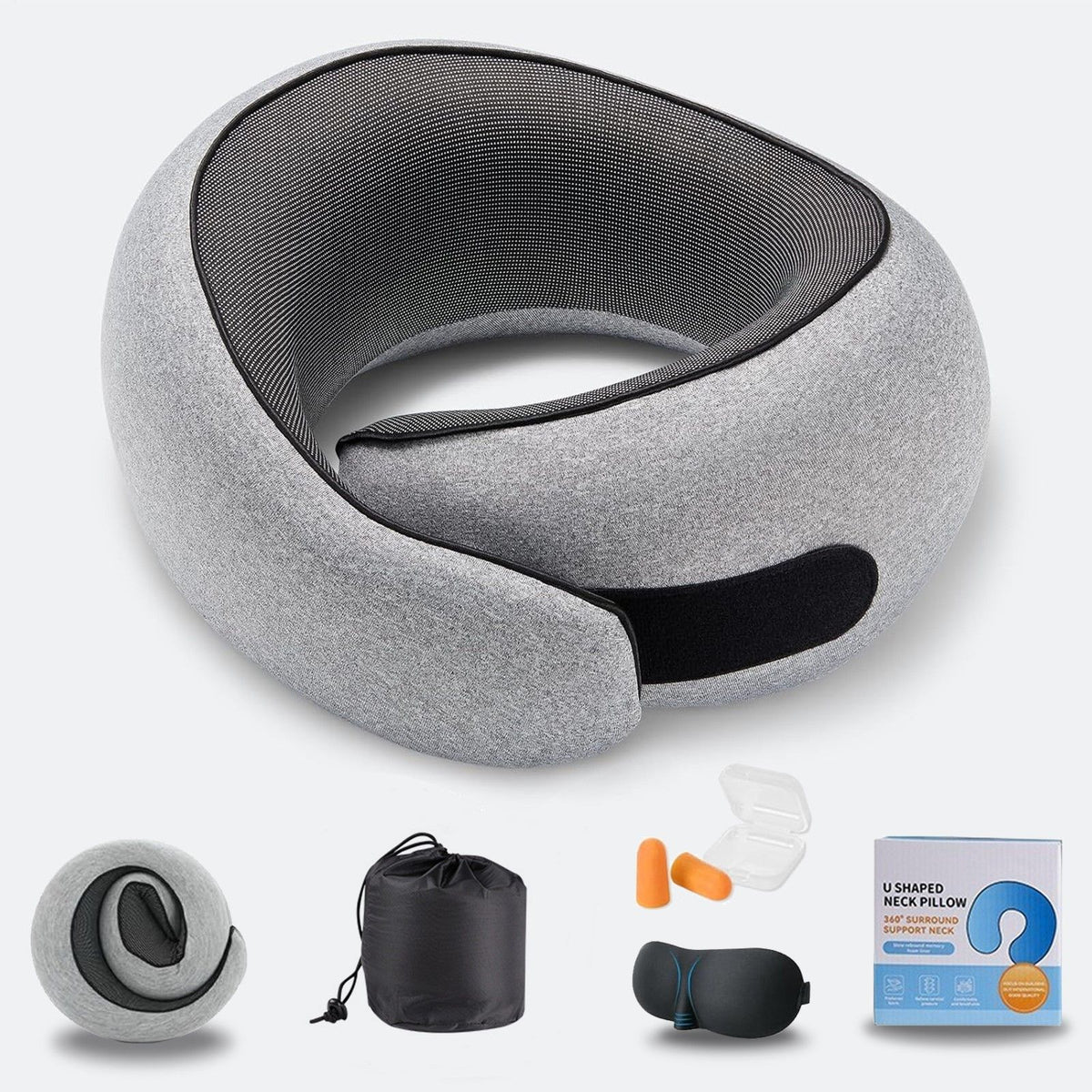 Travel Neck Pillow, Pure Memory Foam Neck Pillow for Airplanes, Comfortable Breathable Cover, 360 Degree Support Ergonomic De