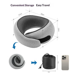 Travel Neck Pillow, Pure Memory Foam Neck Pillow for Airplanes, Comfortable Breathable Cover, 360 Degree Support Ergonomic De