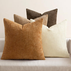 Pack of 4 Brown Couch Throw Pillow Covers 18x18 Inch Soft Decorative Chenille Pillows Farmhouse Accent Cushions for Boho Home