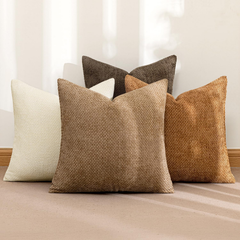 Pack of 4 Brown Couch Throw Pillow Covers 18x18 Inch Soft Decorative Chenille Pillows Farmhouse Accent Cushions for Boho Home