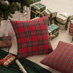 Pack of 2 Christmas Plaid Decorative Throw Pillow Covers Scottish Tartan Cushion Case for Farmhouse Home Holiday Decor Red, 1