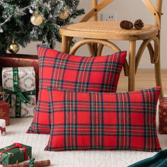 Pack of 2 Christmas Plaid Decorative Throw Pillow Covers Scottish Tartan Cushion Case for Farmhouse Home Holiday Decor Red, 1