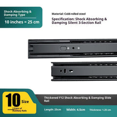 10-Inch Cold Rolled Steel Drawer Slides, Full Extension Ball Bearing Slide Track Rail 25mm Wide Capacity Black 2 Pair