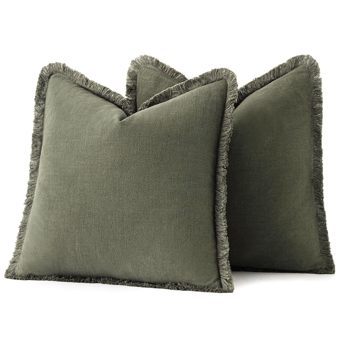 Set of 2 Decorative Linen Fringe Throw Pillow Covers Cozy Boho Farmhouse Cushion Cover with Tassels Soft Accent Pillowcase fo