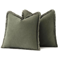 Set of 2 Decorative Linen Fringe Throw Pillow Covers Cozy Boho Farmhouse Cushion Cover with Tassels Soft Accent Pillowcase fo