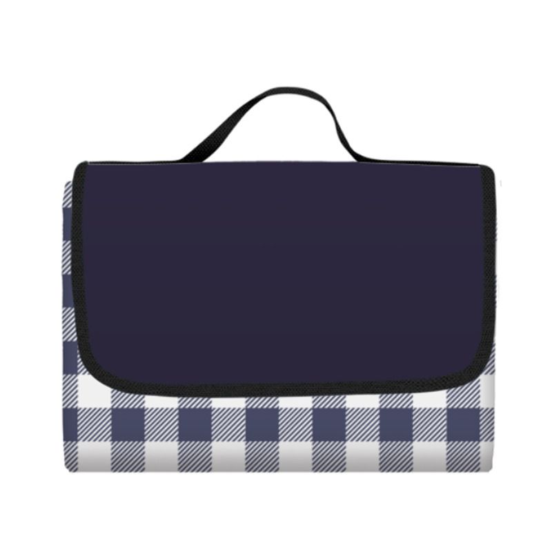Picnic Blanket Waterproof Beach Rug 150*100cm Picnic Mat Washable Lightweight with Handle Navy Blue Checkered for Hiking Trav