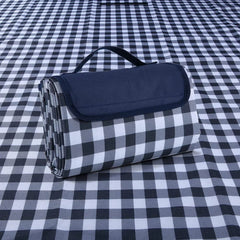 Picnic Blanket Waterproof Beach Rug 150*100cm Picnic Mat Washable Lightweight with Handle Navy Blue Checkered for Hiking Trav