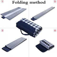 Picnic Blanket Waterproof Beach Rug 150*100cm Picnic Mat Washable Lightweight with Handle Navy Blue Checkered for Hiking Trav