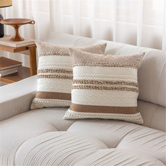 Set of 2 Neutral Decorative Throw Pillow Cover 18x18 Inch for Couch Bed Sofa, Aesthetic Modern Organic Farmhouse Home Decor, 