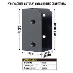 Stainless Steel 2" x 4" (Actually 1 ½" x 3 ½") Deck Railing Connector, for Deck Railing, Handrail, Barn and Beam end Connecti