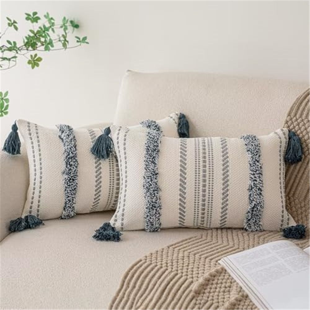 2 pack Throw Pillow Covers Tufted Decorative Pillows Cover for Couch Bed Small Lumbar 12 x 20 inch Pillow Cover, Modern Accen