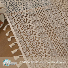 Boho Curtain Crochet Lace with Bohemian Hollow Knitted Handmade Tassels, Short Farmhouse Window Treatment for Kitchen Cafe, R