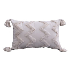 Boho Woven Tufted Pillowcase,Tassels Zigzag Lines Tribal Pattern Lumbar Pillow Case Cushion Cover for Couch Bed Car, 30*50cm,