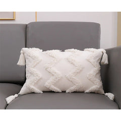 Boho Woven Tufted Pillowcase,Tassels Zigzag Lines Tribal Pattern Lumbar Pillow Case Cushion Cover for Couch Bed Car, 30*50cm,