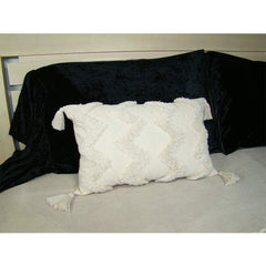 Boho Woven Tufted Pillowcase,Tassels Zigzag Lines Tribal Pattern Lumbar Pillow Case Cushion Cover for Couch Bed Car, 30*50cm,
