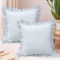 A set of two light blue pleated European style pillowcases, chic farmhouse European style pillowcases, retro super soft and b