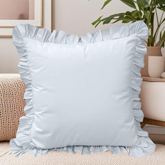 A set of two light blue pleated European style pillowcases, chic farmhouse European style pillowcases, retro super soft and b