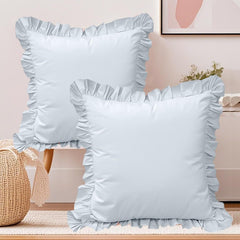 A set of two light blue pleated European style pillowcases, chic farmhouse European style pillowcases, retro super soft and b