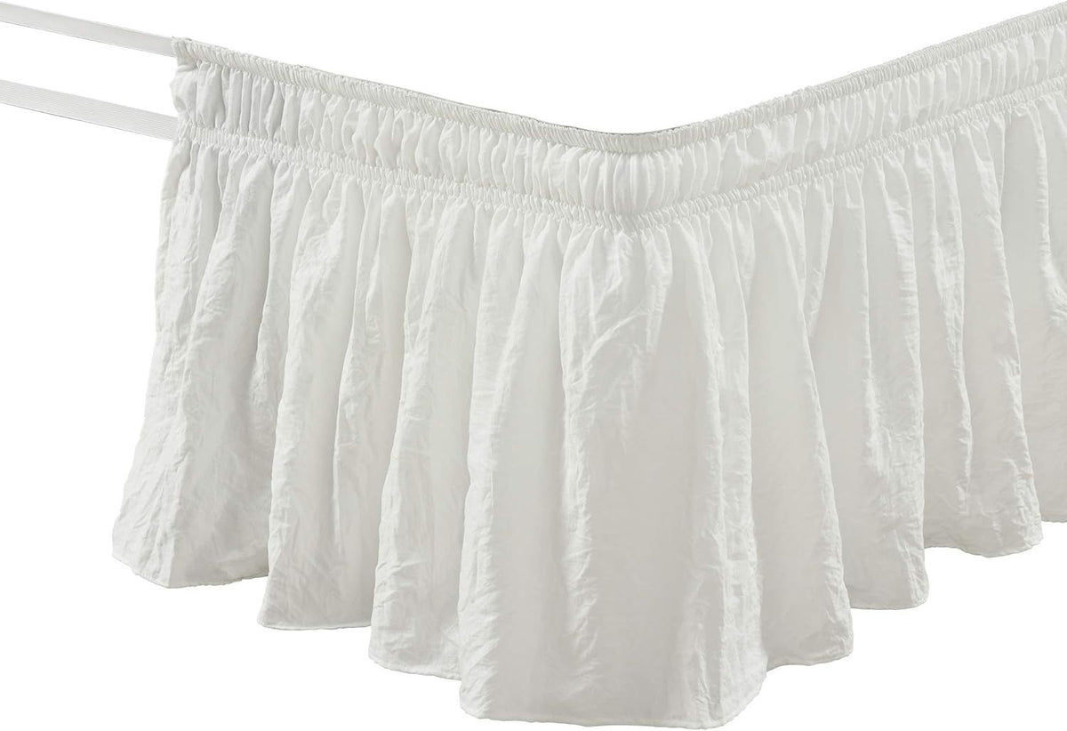 Ruffle Elastic Bed Skirt Detachable - Dustproof Ruffle - Machine Washable Elastic Band Bed Skirt (White)