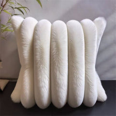 Cream White Decorative Throw Pillow Covers 18x18 Inch Set of 2, Square Soft Faux Rabbit Fur Thick Striped Cushion Cover,Winte