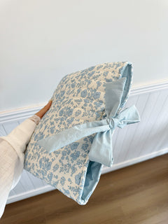 Quilted Bow Book Cover Protective Cover Washable Female Gift Girl Book Lover Gift (Blue Flower 32*27cm)