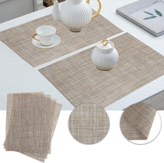 Beige Placemats Set of 4- Heat Resistant Non-Slip Place mats for Dining Table, Washable Durable PVC Woven Table Mats (Beige, 