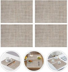 Beige Placemats Set of 4- Heat Resistant Non-Slip Place mats for Dining Table, Washable Durable PVC Woven Table Mats (Beige, 