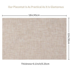 Beige Placemats Set of 4- Heat Resistant Non-Slip Place mats for Dining Table, Washable Durable PVC Woven Table Mats (Beige, 