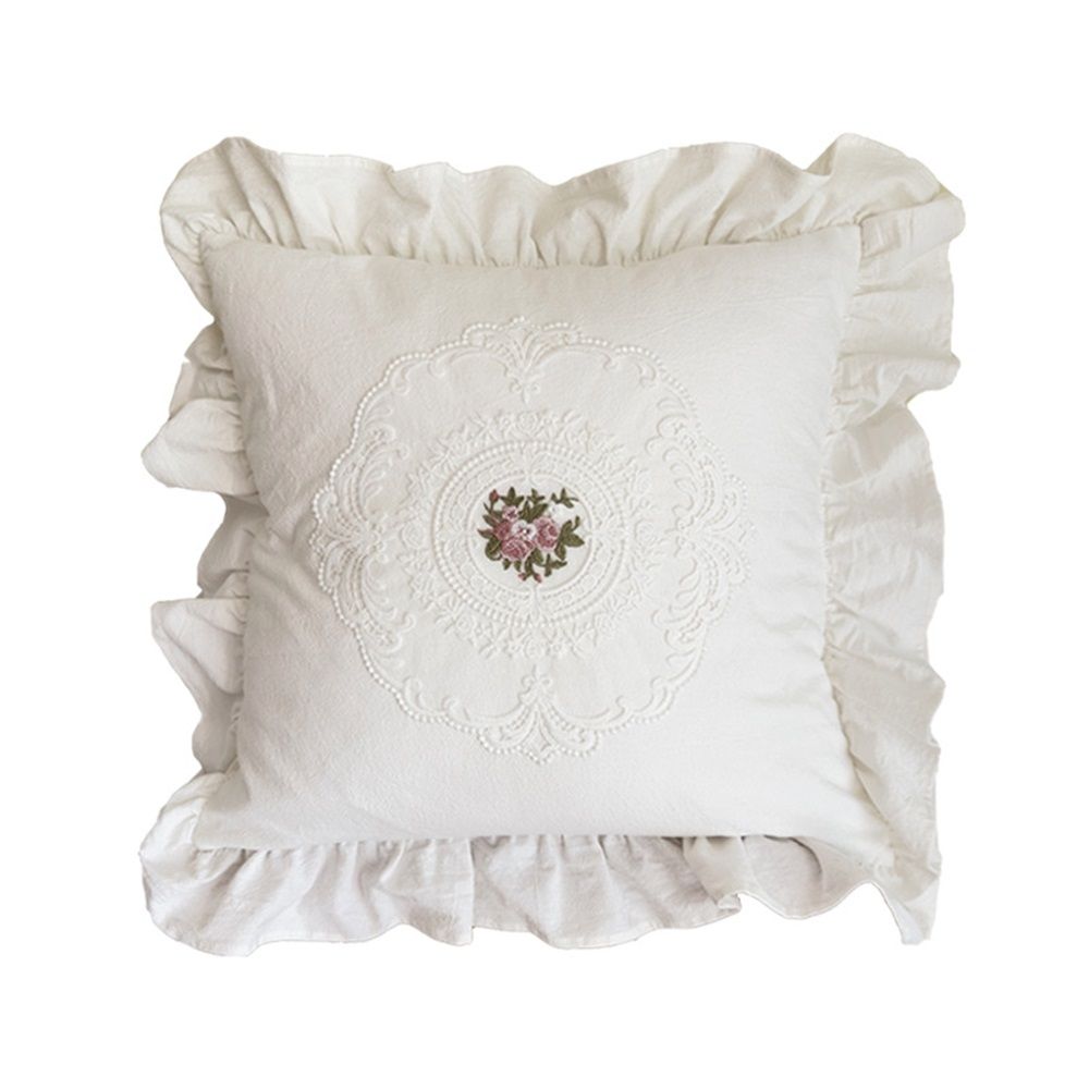 Cotton Lace Embroidery Throw Pillow Covers Boho Neutral Cushion Case Soft Accent Pillowcase for Spring Sofa Couch Bed Living 