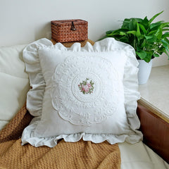 Cotton Lace Embroidery Throw Pillow Covers Boho Neutral Cushion Case Soft Accent Pillowcase for Spring Sofa Couch Bed Living 