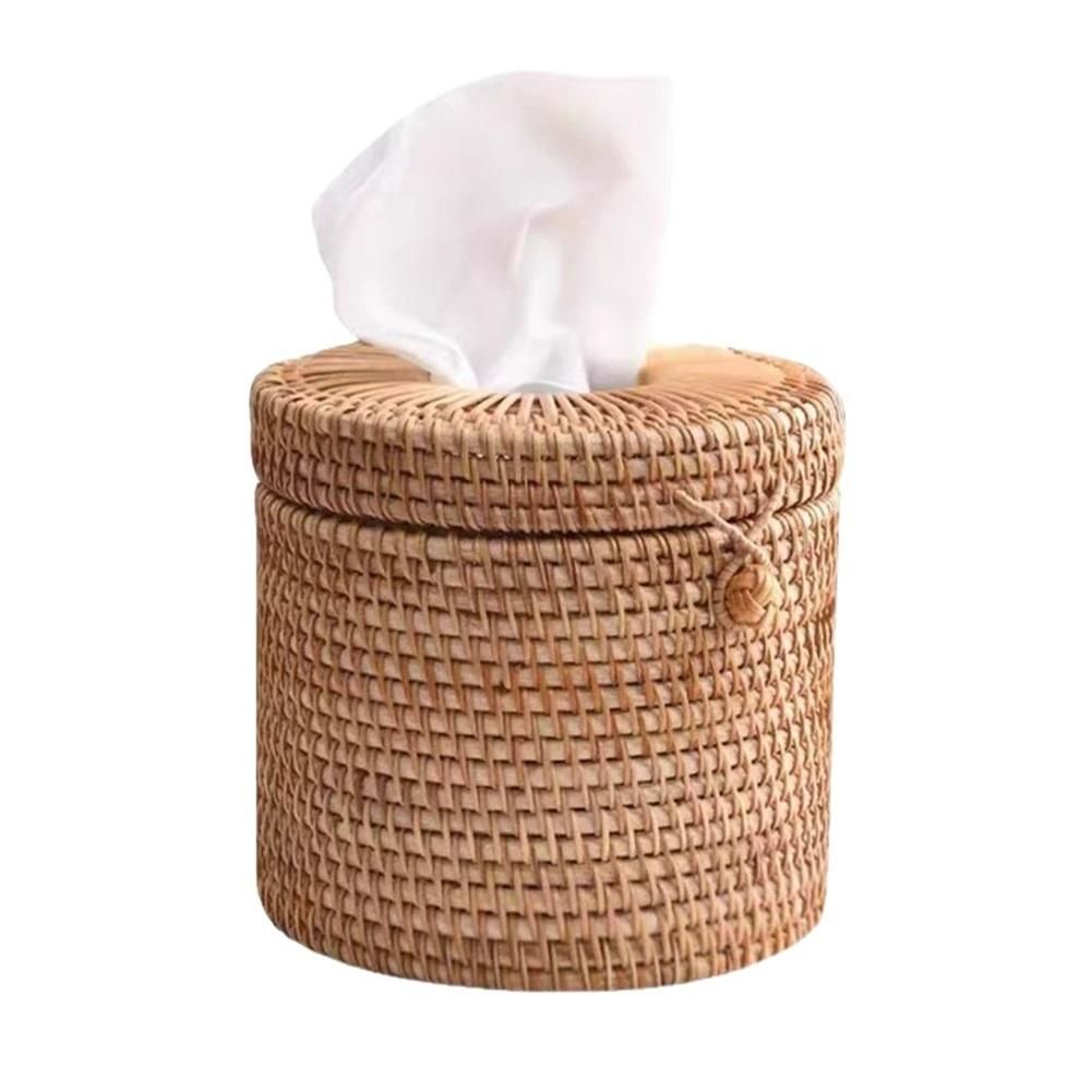 Vine woven circular paper tube tissue box, Chinese style paper box, hand woven living room tissue box