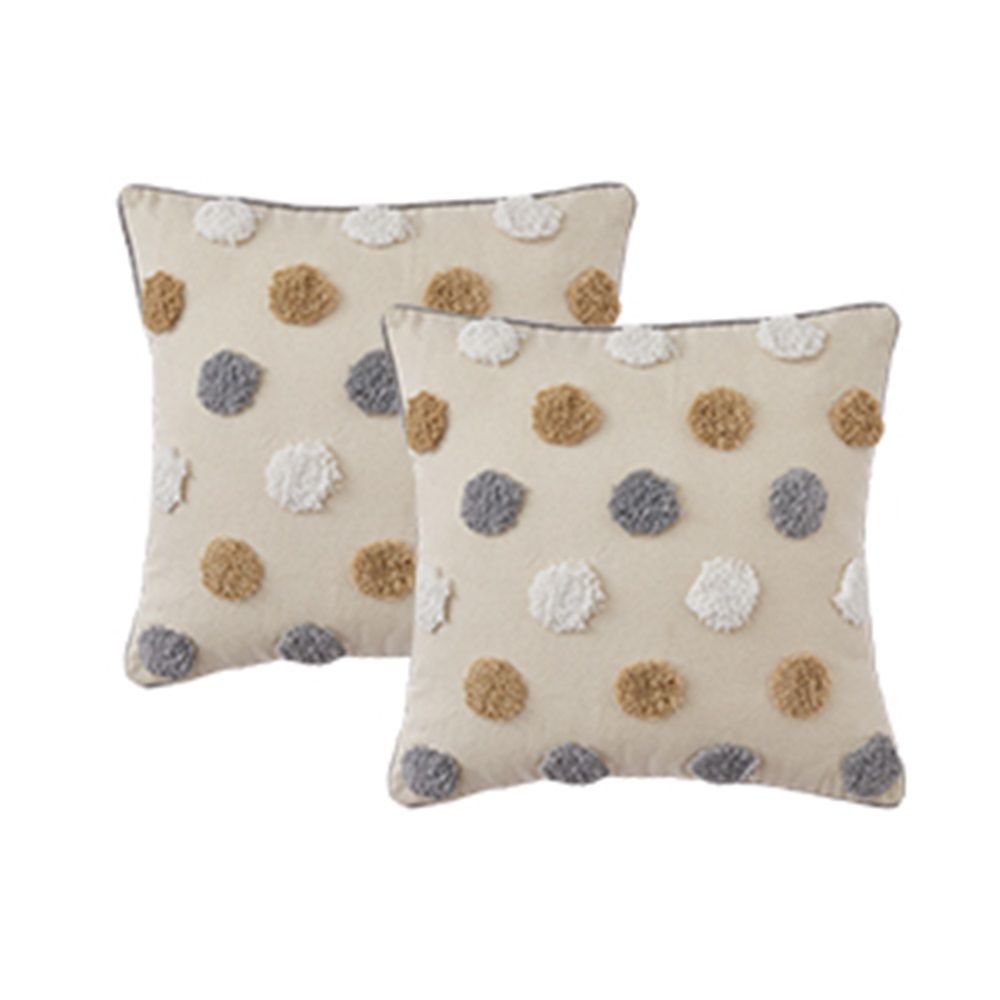 Simple&Opulence Boho Throw Pillow Covers 45*45cm Set of 2, Tufted Jacquard Cotton Canvas Cushion Cases, Fluffy Soft Farmhouse